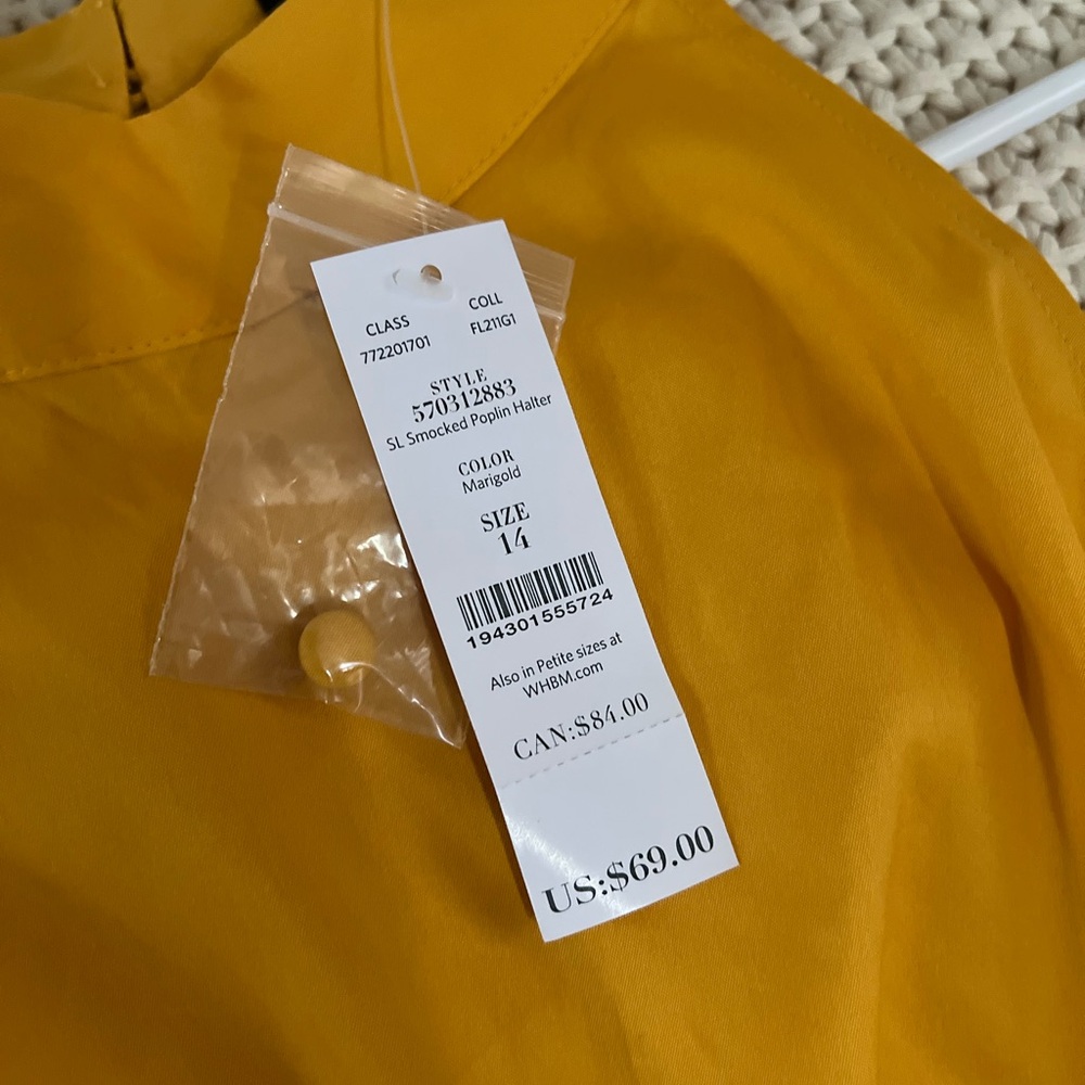 White House Black Market Gold Smocked Tank Top with Mandarin Collar - Picture 3 of 3